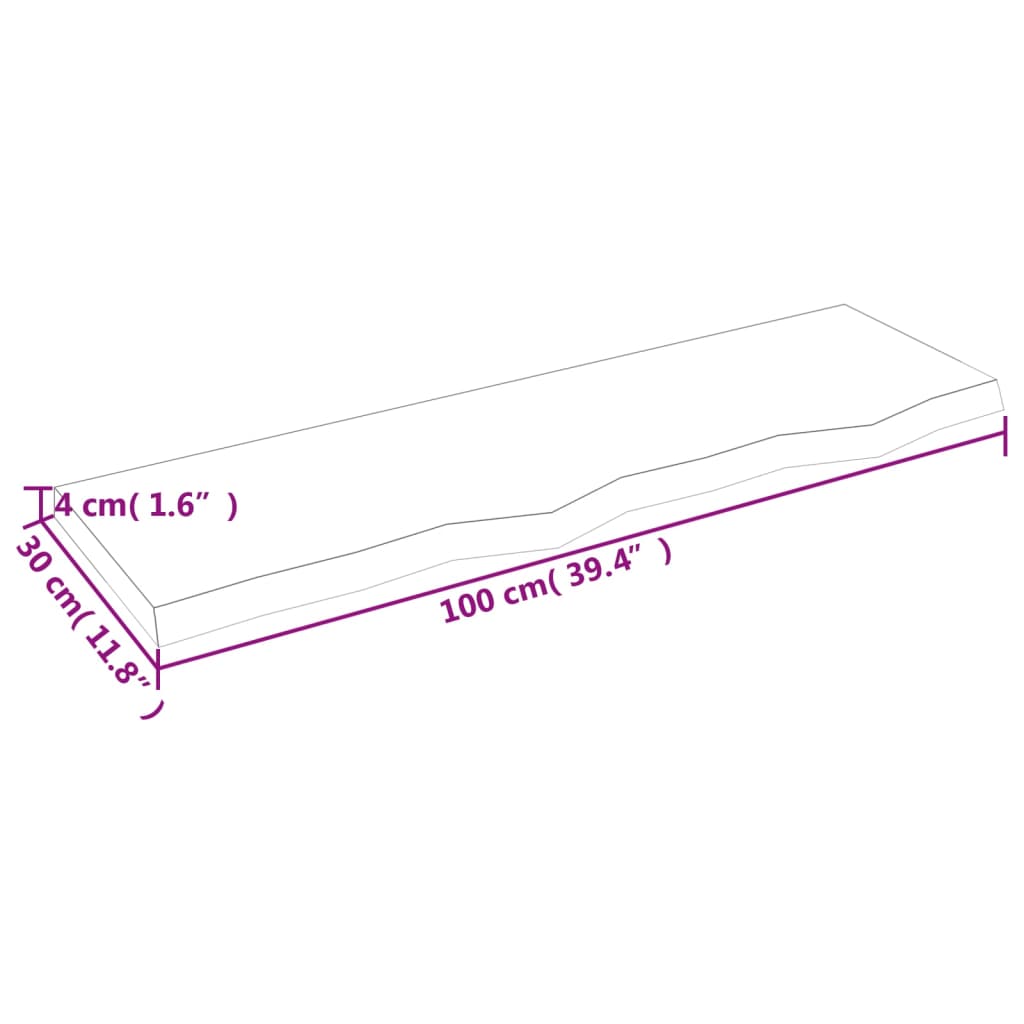 væghylde 100x30x(2-4) cm ubehandlet massivt egetræ