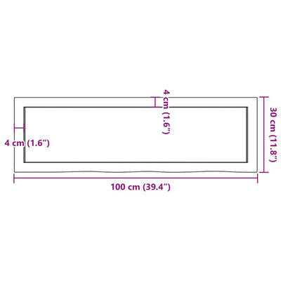 væghylde 100x30x(2-4) cm ubehandlet massivt egetræ