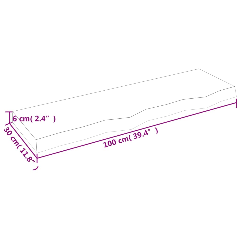 væghylde 100x30x(2-6) cm ubehandlet massivt egetræ