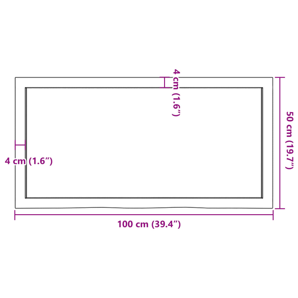 væghylde 100x50x(2-4) cm ubehandlet massivt egetræ