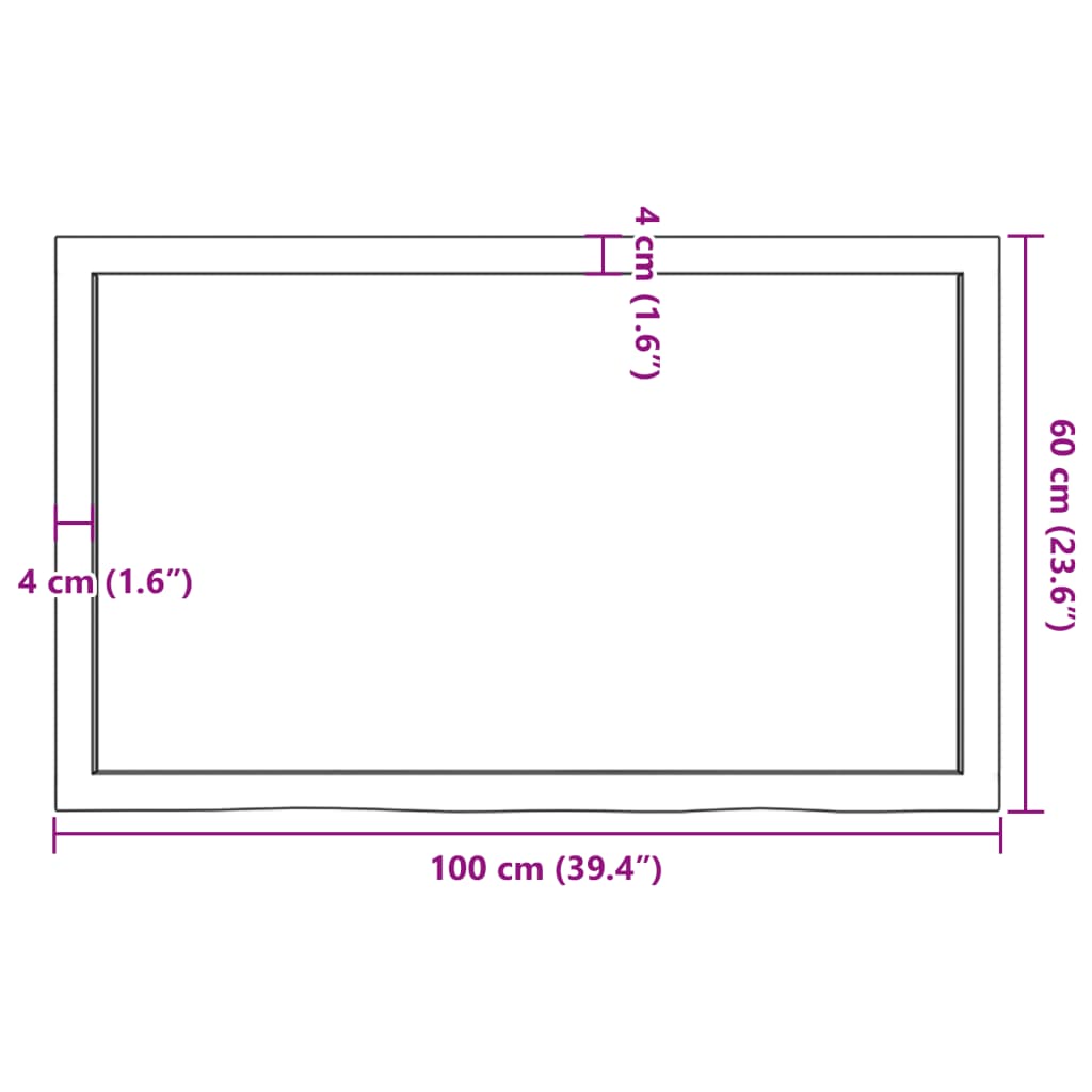 væghylde 100x60x(2-4) cm ubehandlet massivt egetræ