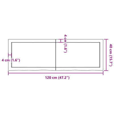 væghylde 120x40x(2-4) cm ubehandlet massivt egetræ