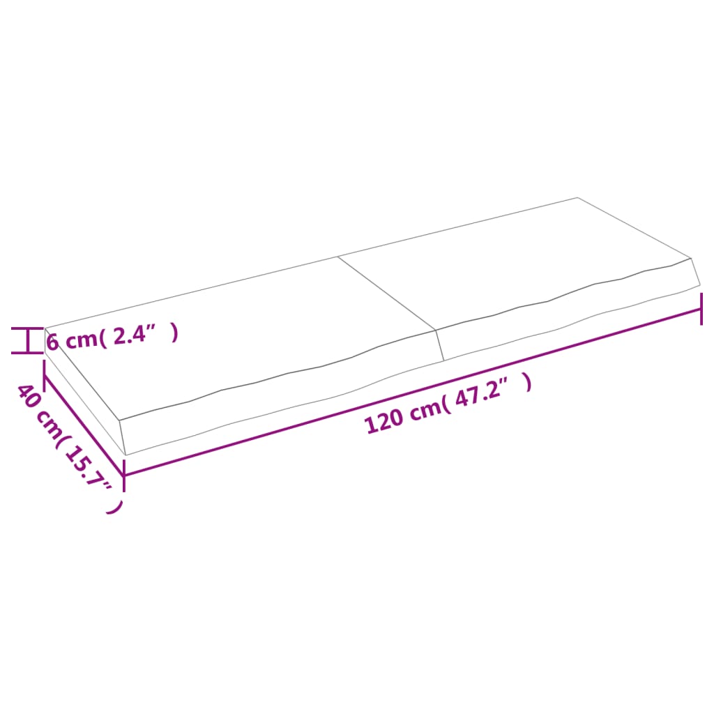 væghylde 120x40x(2-6) cm ubehandlet massivt egetræ