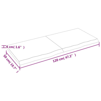 væghylde 120x50x(2-4) cm ubehandlet massivt egetræ