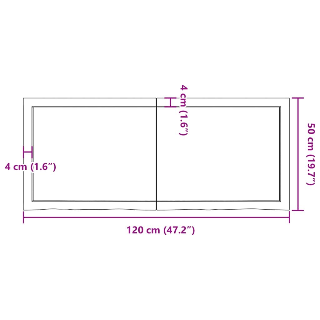 væghylde 120x50x(2-4) cm ubehandlet massivt egetræ