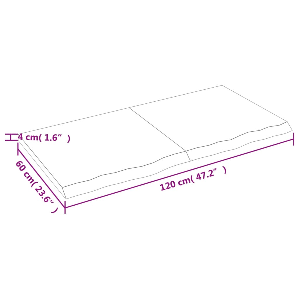 væghylde 120x60x(2-4) cm ubehandlet massivt egetræ