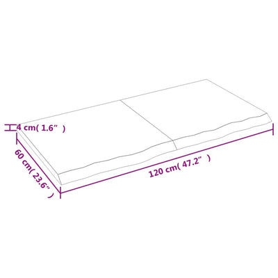 væghylde 120x60x(2-4) cm ubehandlet massivt egetræ