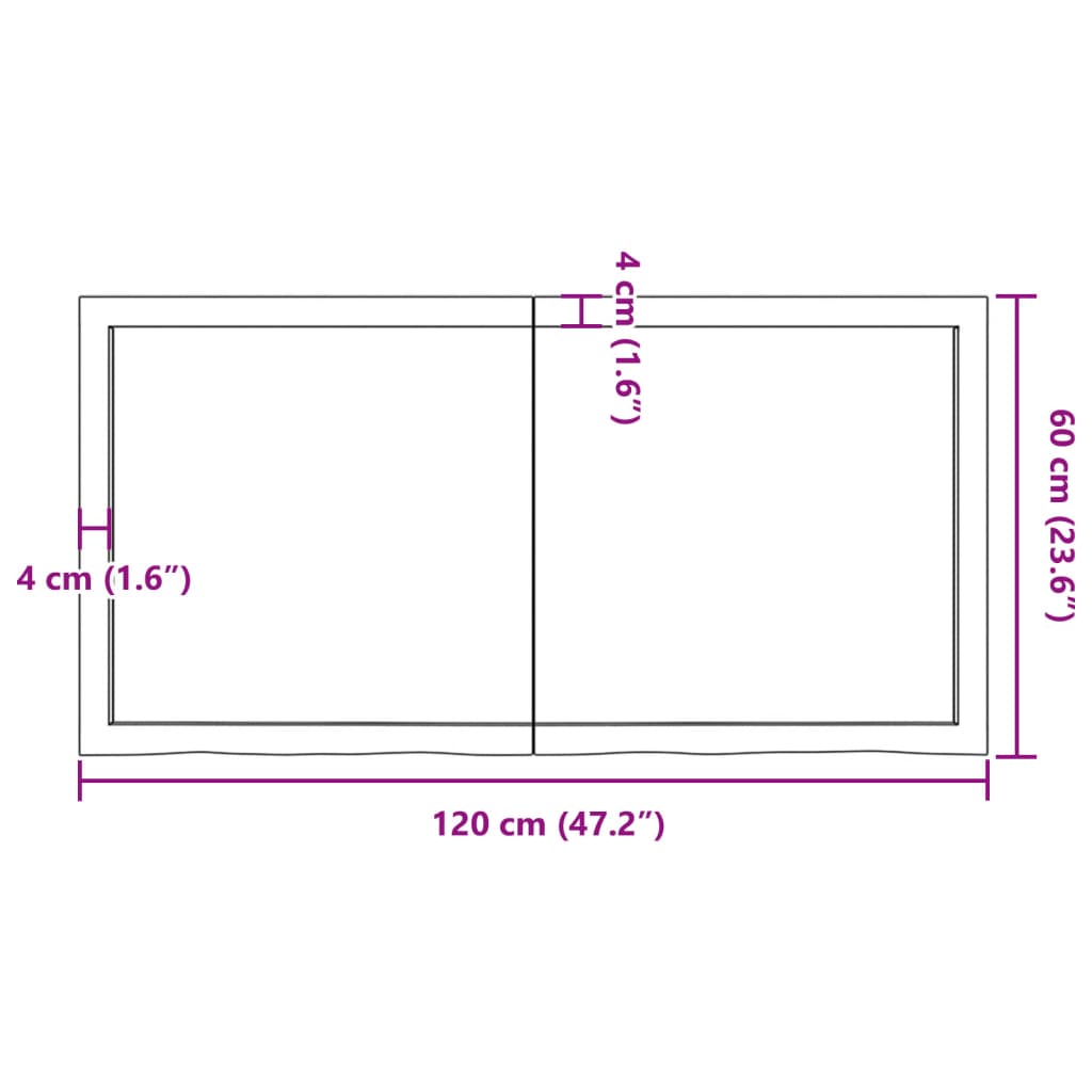 væghylde 120x60x(2-4) cm ubehandlet massivt egetræ