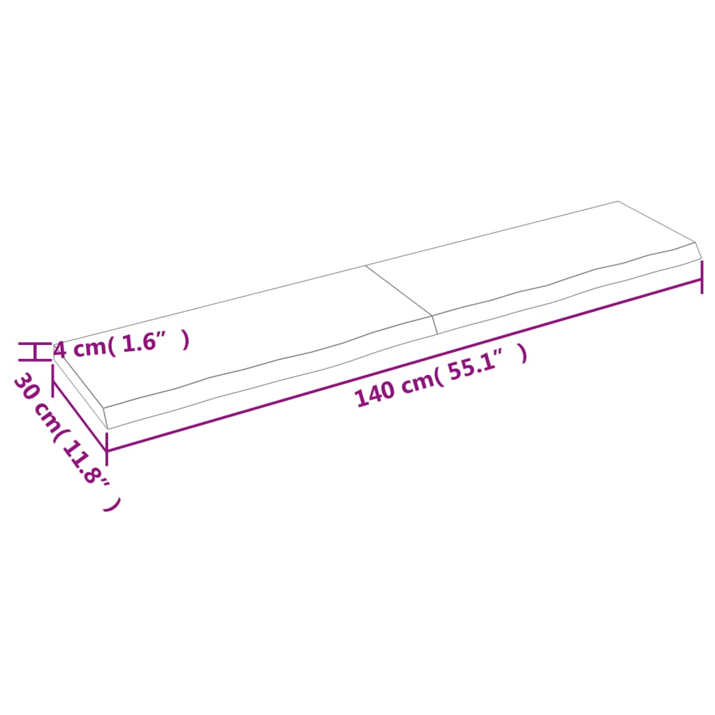 væghylde 140x30x(2-4) cm ubehandlet massivt egetræ