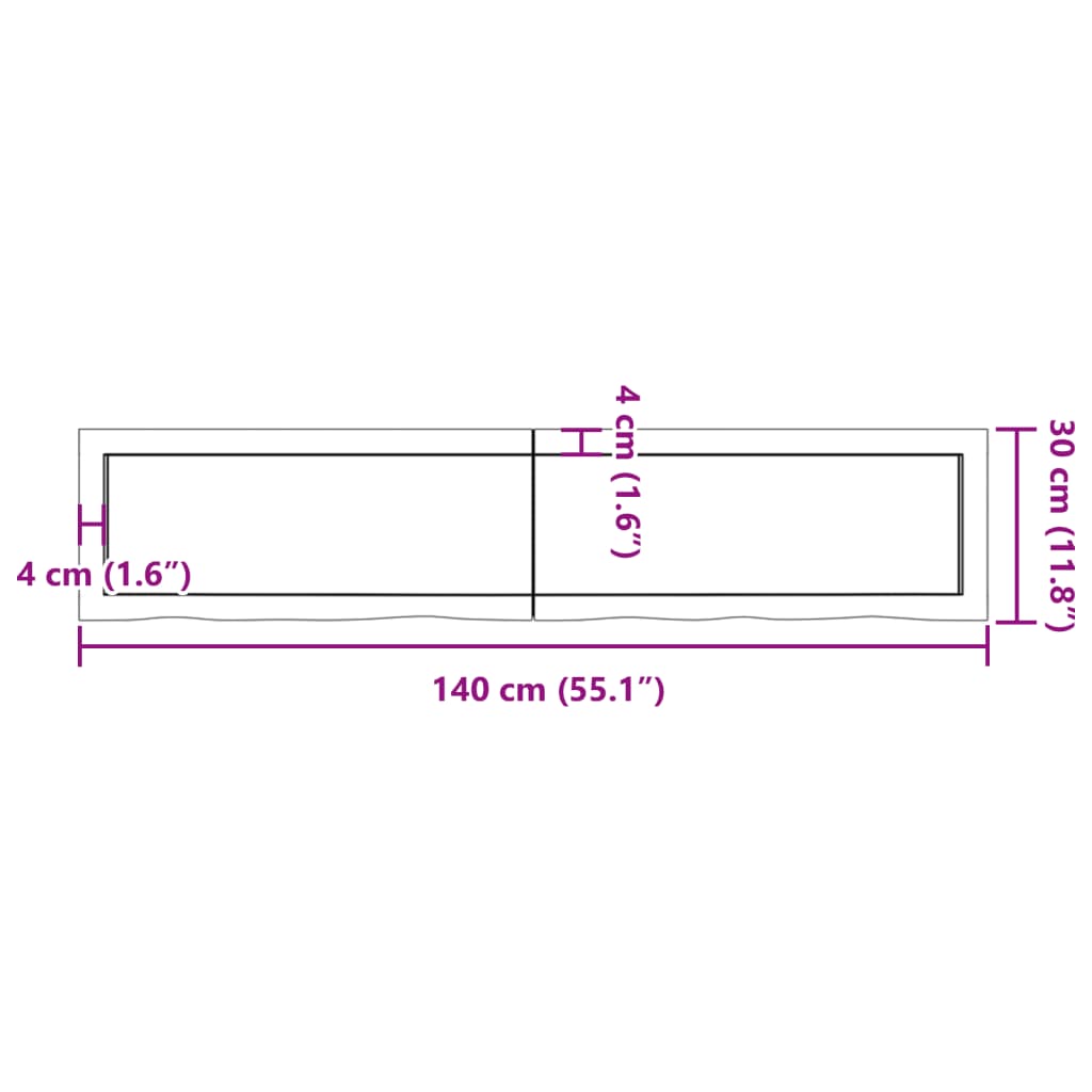 væghylde 140x30x(2-4) cm ubehandlet massivt egetræ