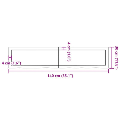 væghylde 140x30x(2-6) cm ubehandlet massivt egetræ