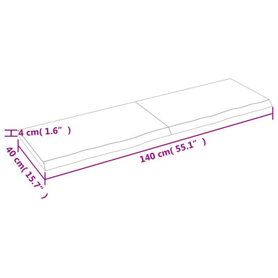 væghylde 140x40x(2-4) cm ubehandlet massivt egetræ