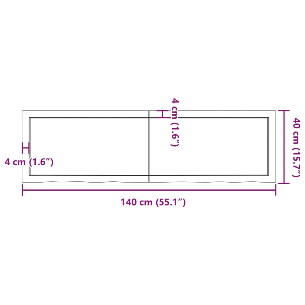 væghylde 140x40x(2-4) cm ubehandlet massivt egetræ