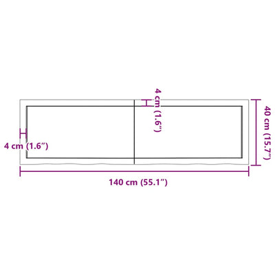 væghylde 140x40x(2-4) cm ubehandlet massivt egetræ