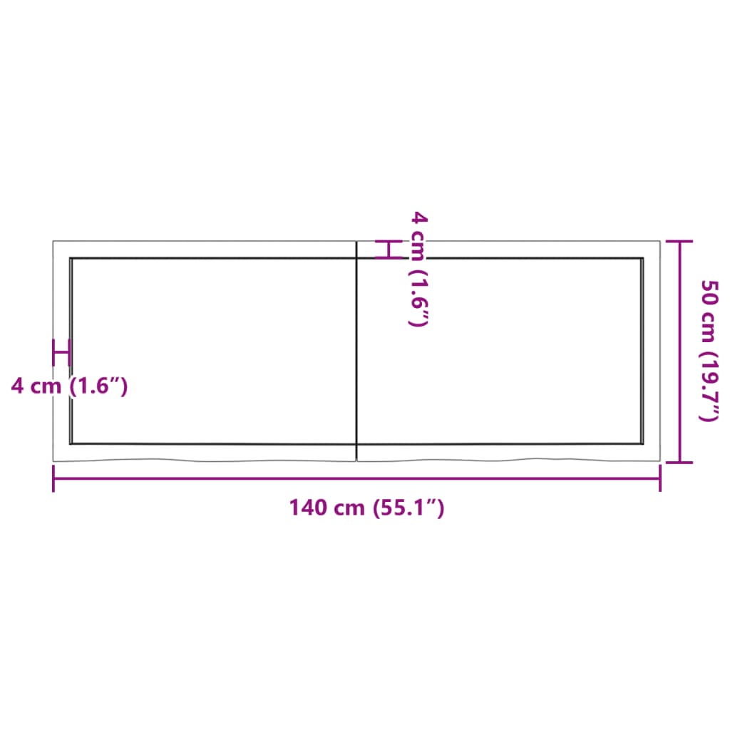 væghylde 140x50x(2-4) cm ubehandlet massivt egetræ