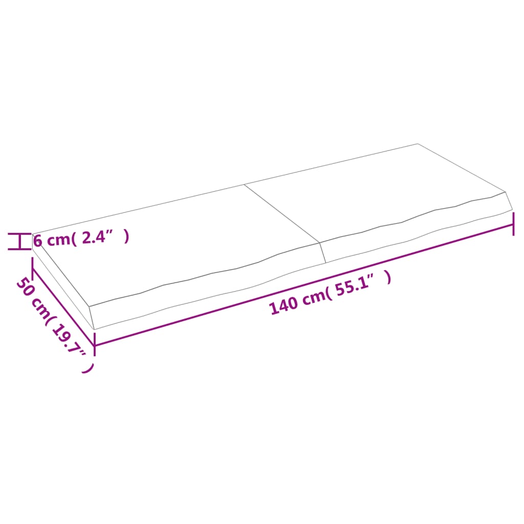 væghylde 140x50x(2-6) cm ubehandlet massivt egetræ