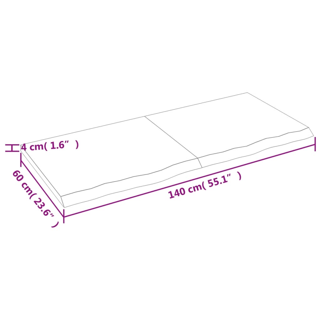 væghylde 140x60x(2-4) cm ubehandlet massivt egetræ