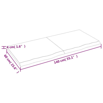 væghylde 140x60x(2-4) cm ubehandlet massivt egetræ