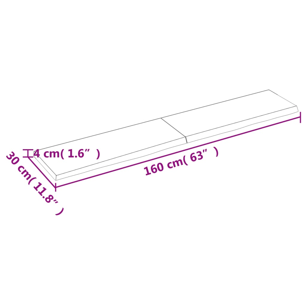 væghylde 160x30x(2-4) cm ubehandlet massivt egetræ