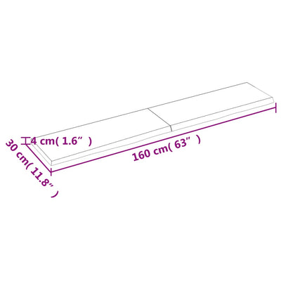 væghylde 160x30x(2-4) cm ubehandlet massivt egetræ