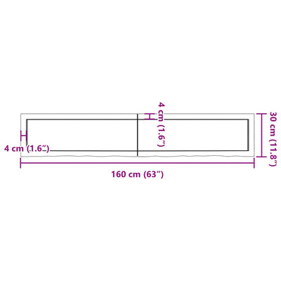 væghylde 160x30x(2-4) cm ubehandlet massivt egetræ