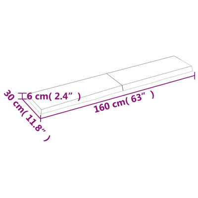 væghylde 160x30x(2-6) cm ubehandlet massivt egetræ