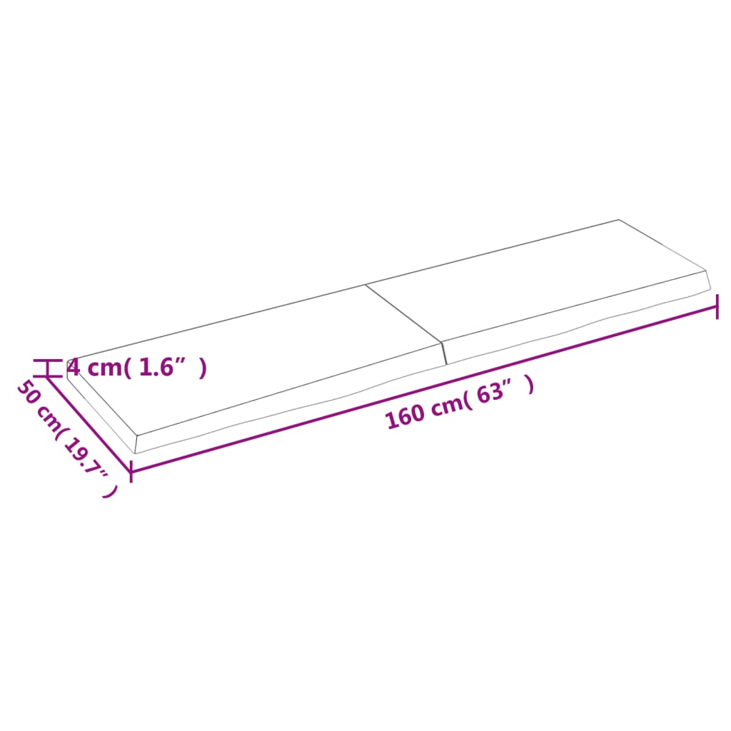 væghylde 160x50x(2-4) cm ubehandlet massivt egetræ