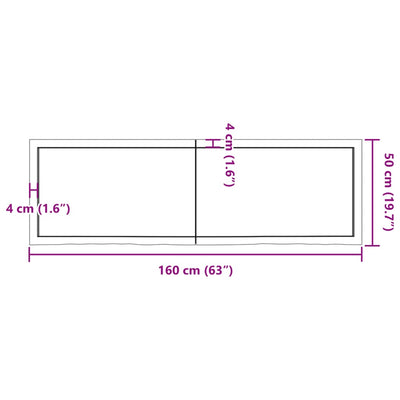 væghylde 160x50x(2-4) cm ubehandlet massivt egetræ