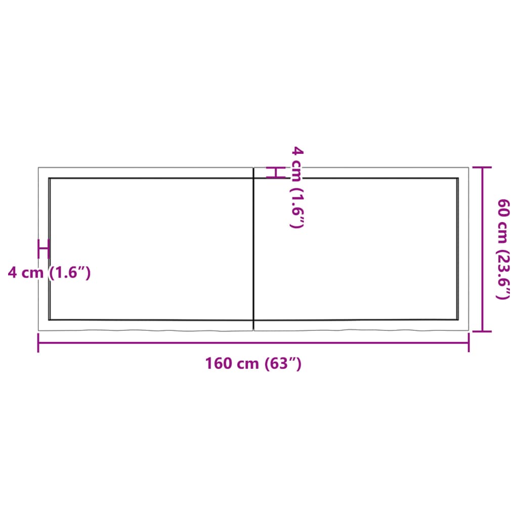 væghylde 160x60x(2-4) cm ubehandlet massivt egetræ