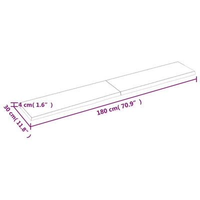 væghylde 180x30x(2-4) cm ubehandlet massivt egetræ