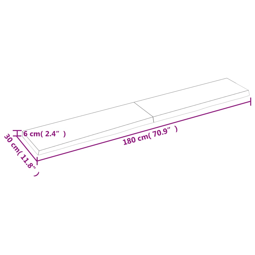 væghylde 180x30x(2-6) cm ubehandlet massivt egetræ