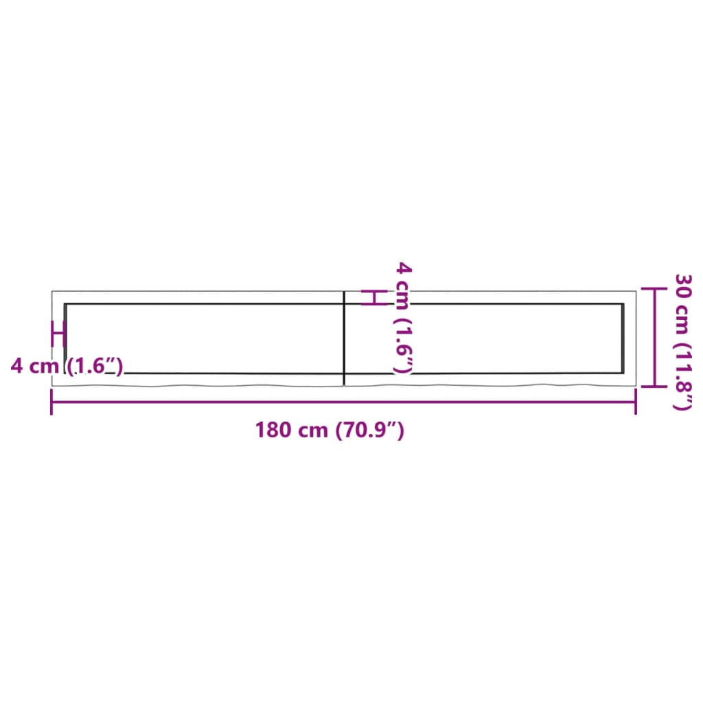 væghylde 180x30x(2-6) cm ubehandlet massivt egetræ