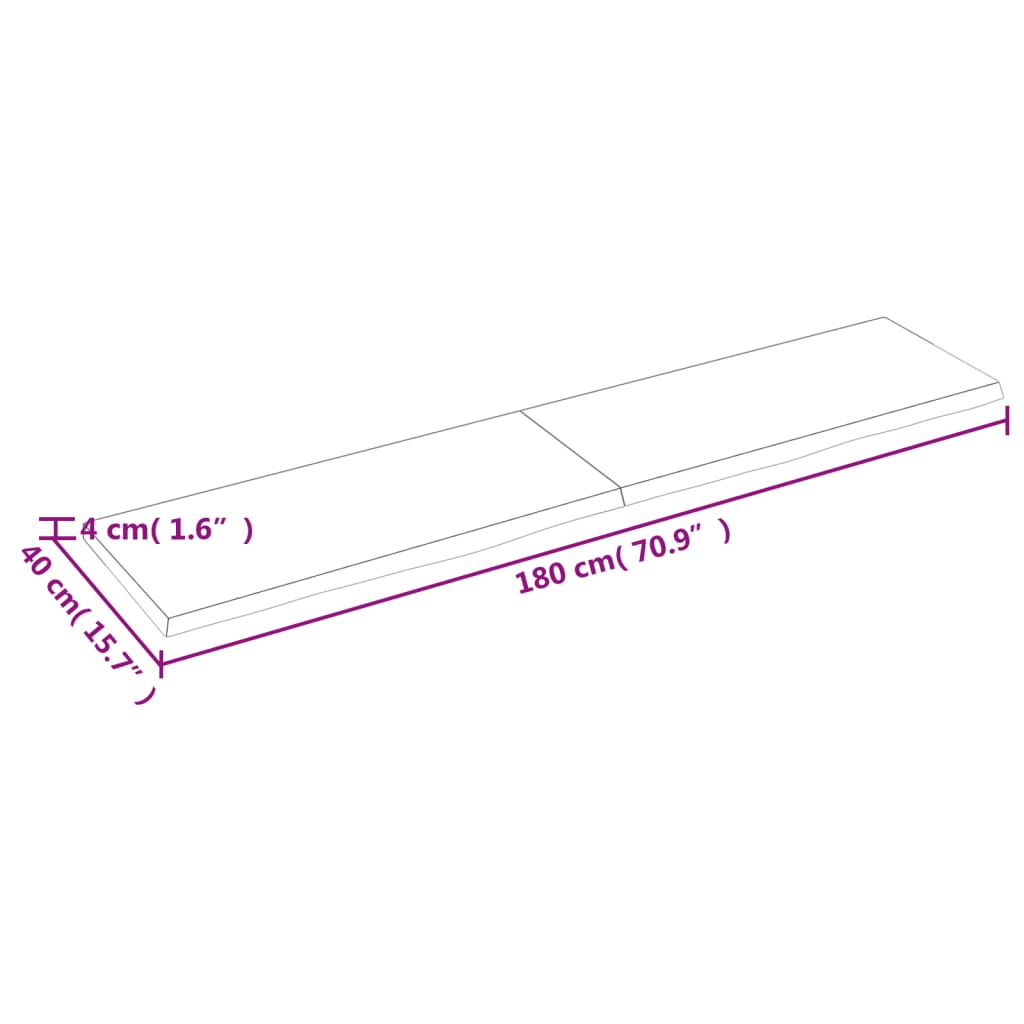 væghylde 180x40x(2-4) cm ubehandlet massivt egetræ