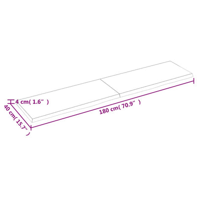 væghylde 180x40x(2-4) cm ubehandlet massivt egetræ