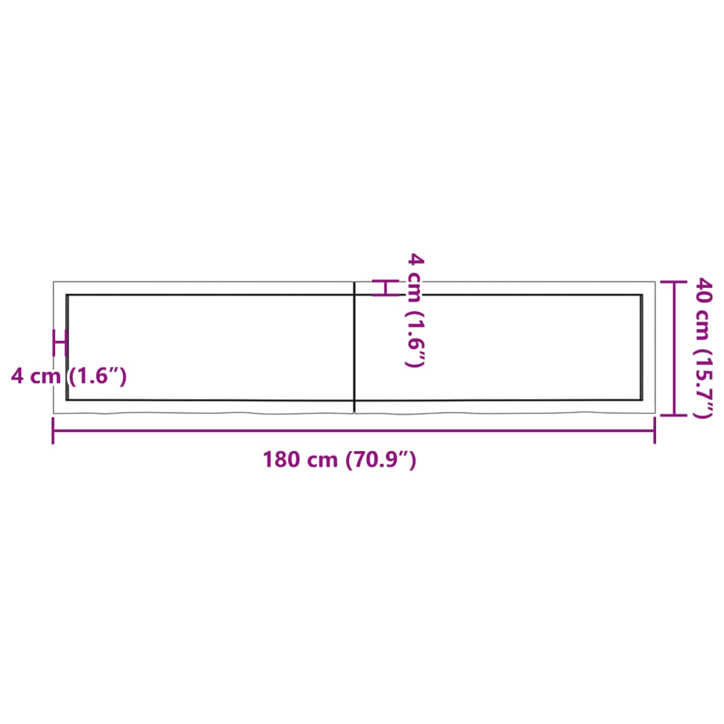 væghylde 180x40x(2-4) cm ubehandlet massivt egetræ