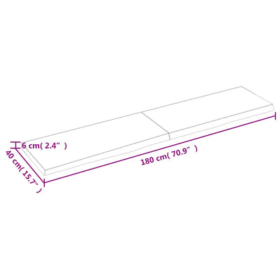 væghylde 180x40x(2-6) cm ubehandlet massivt egetræ