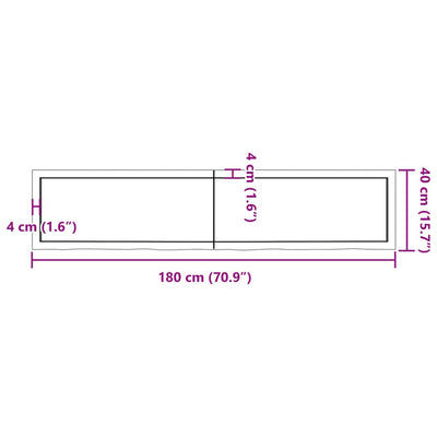 væghylde 180x40x(2-6) cm ubehandlet massivt egetræ