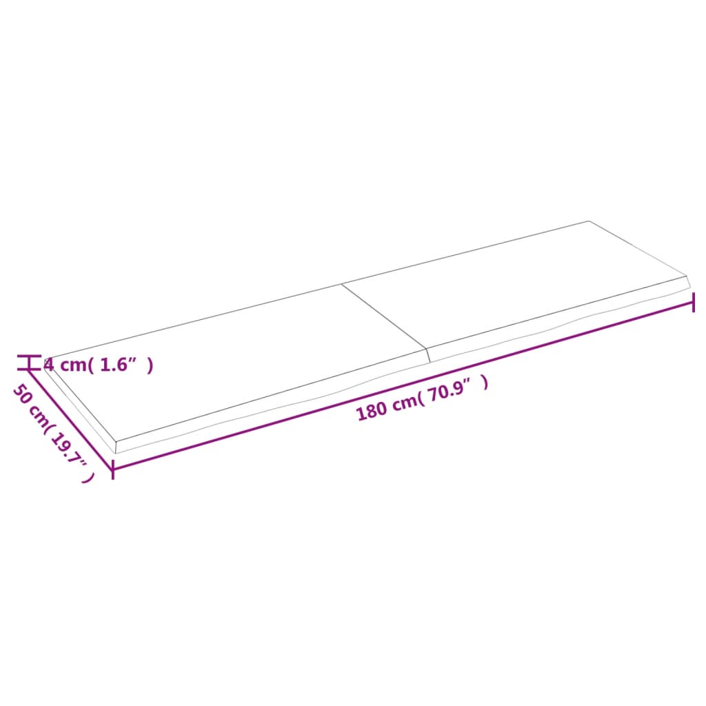 væghylde 180x50x(2-4) cm ubehandlet massivt egetræ