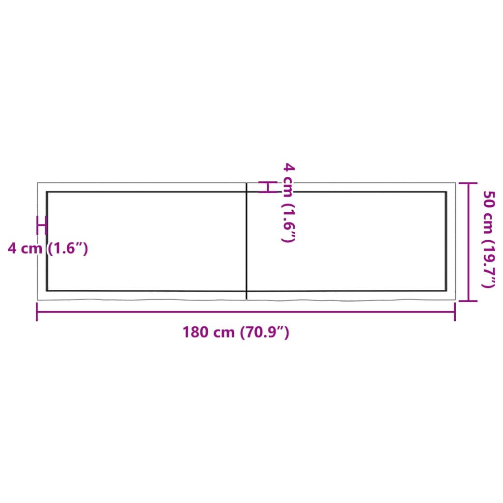 væghylde 180x50x(2-4) cm ubehandlet massivt egetræ