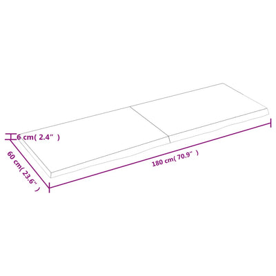 væghylde 180x60x(2-6) cm ubehandlet massivt egetræ