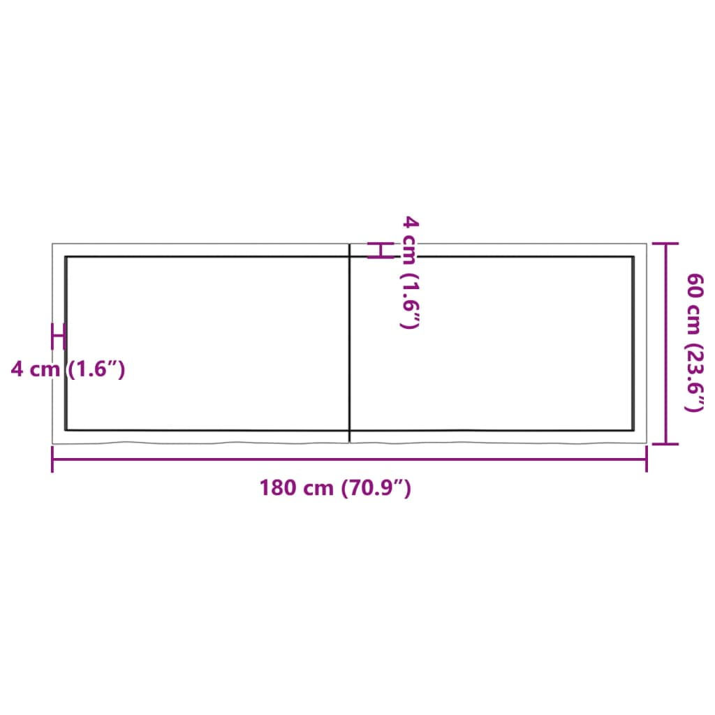 væghylde 180x60x(2-6) cm ubehandlet massivt egetræ