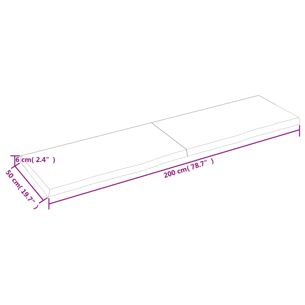 væghylde 200x50x(2-6) cm ubehandlet massivt egetræ