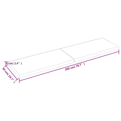 væghylde 200x50x(2-6) cm ubehandlet massivt egetræ