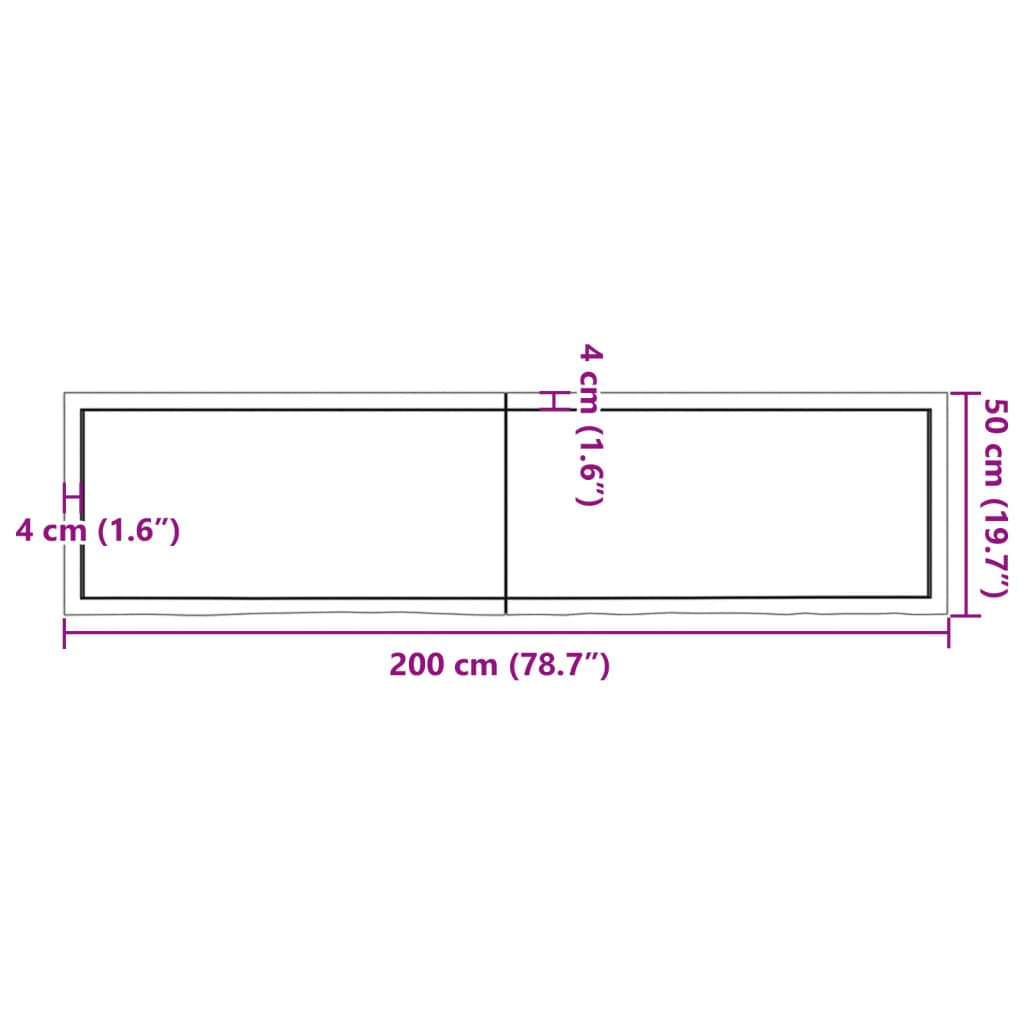 væghylde 200x50x(2-6) cm ubehandlet massivt egetræ