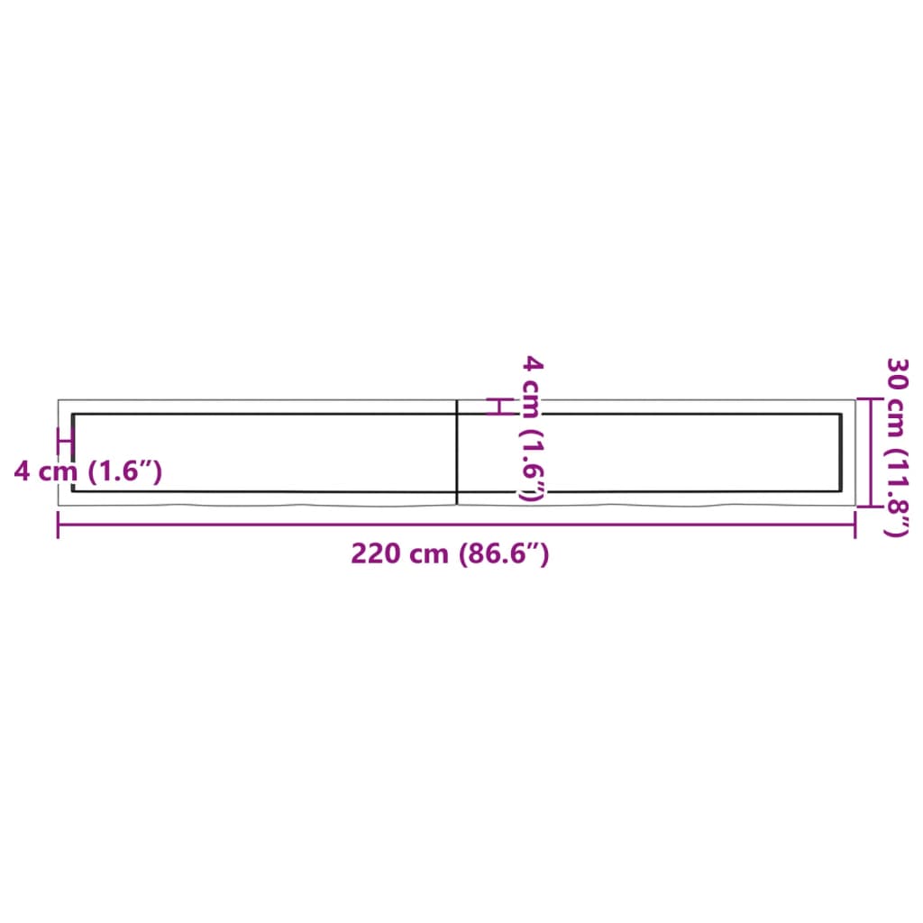 væghylde 220x30x(2-6) cm ubehandlet massivt egetræ