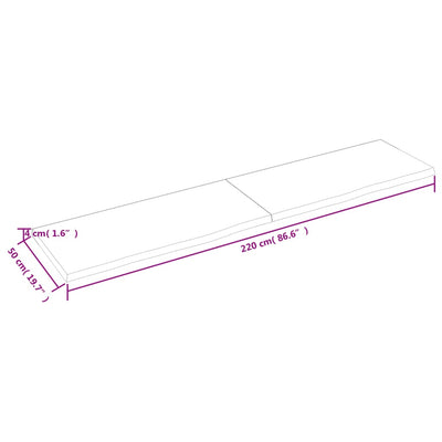 væghylde 220x50x(2-4) cm ubehandlet massivt egetræ