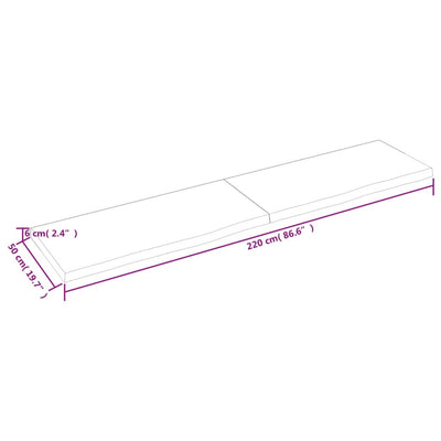 væghylde 220x50x(2-6) cm ubehandlet massivt egetræ