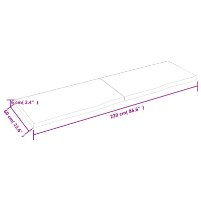 væghylde 220x60x(2-6) cm ubehandlet massivt egetræ