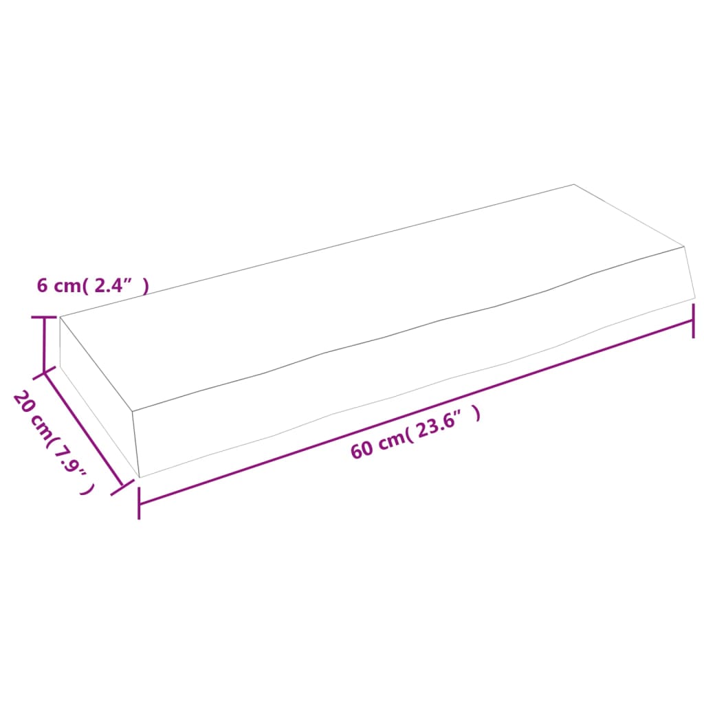 væghylde 60x20x6 cm behandlet massivt egetræ lysebrun