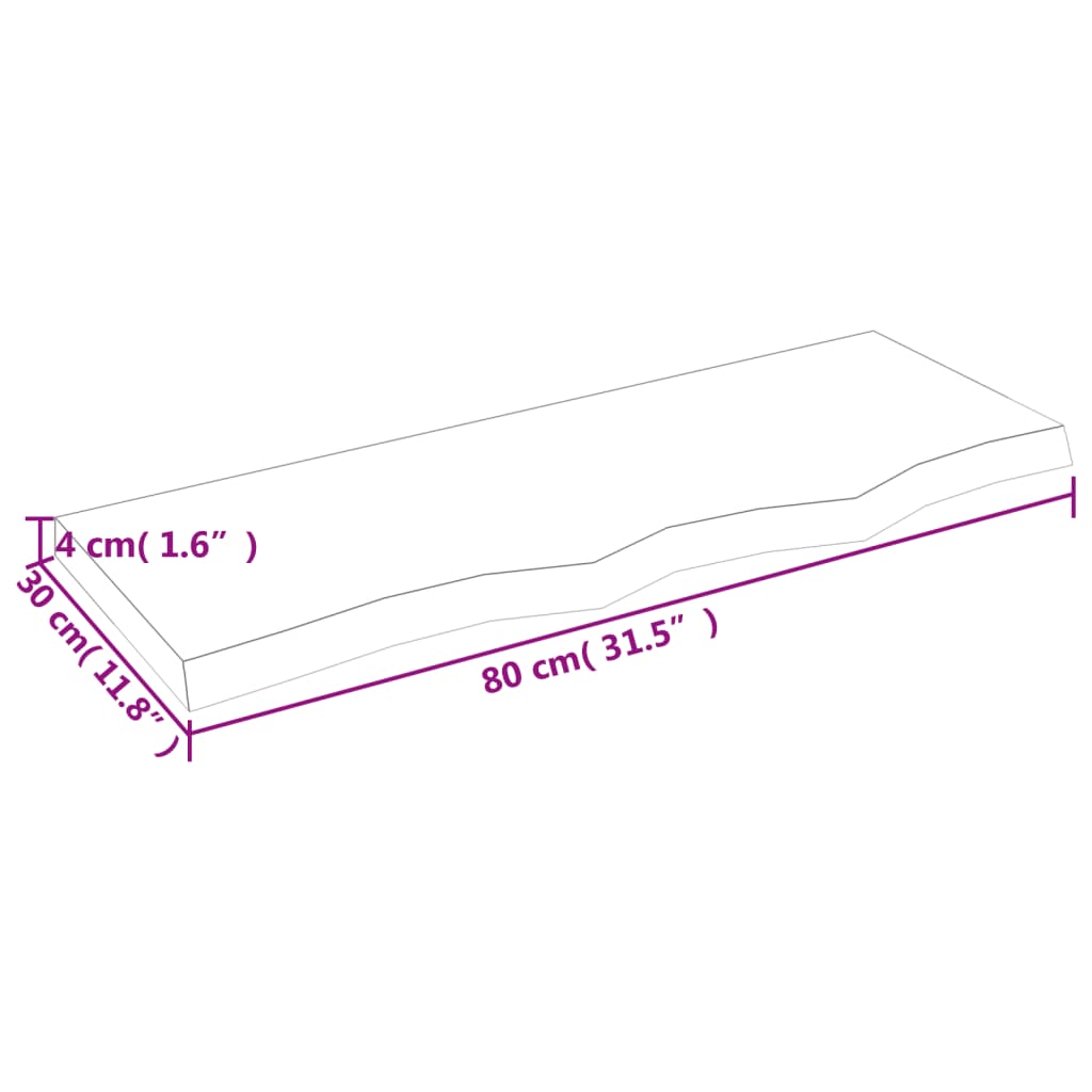 væghylde 80x30x(2-4) cm behandlet massivt egetræ lysebrun